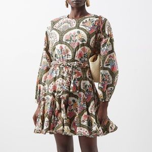 RHODE Ella mini dress in mushroom floral print XS belt included.